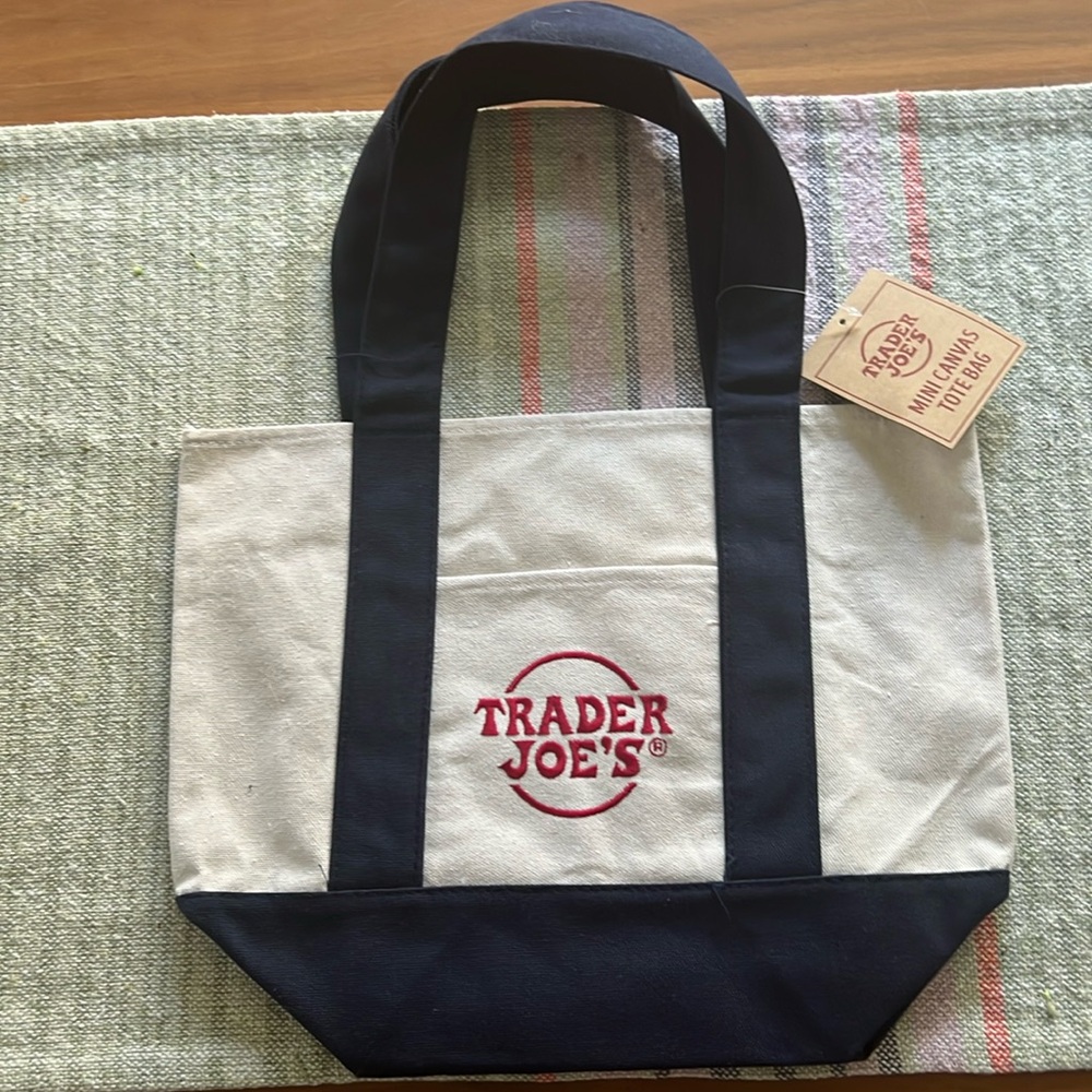 Trader Joe’s Mini Canvas Tote Bag Blue NWT